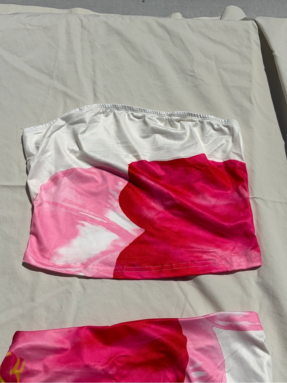 Women’s Pink Floral Strapless Skirt Set - Vibrant Pink Print
